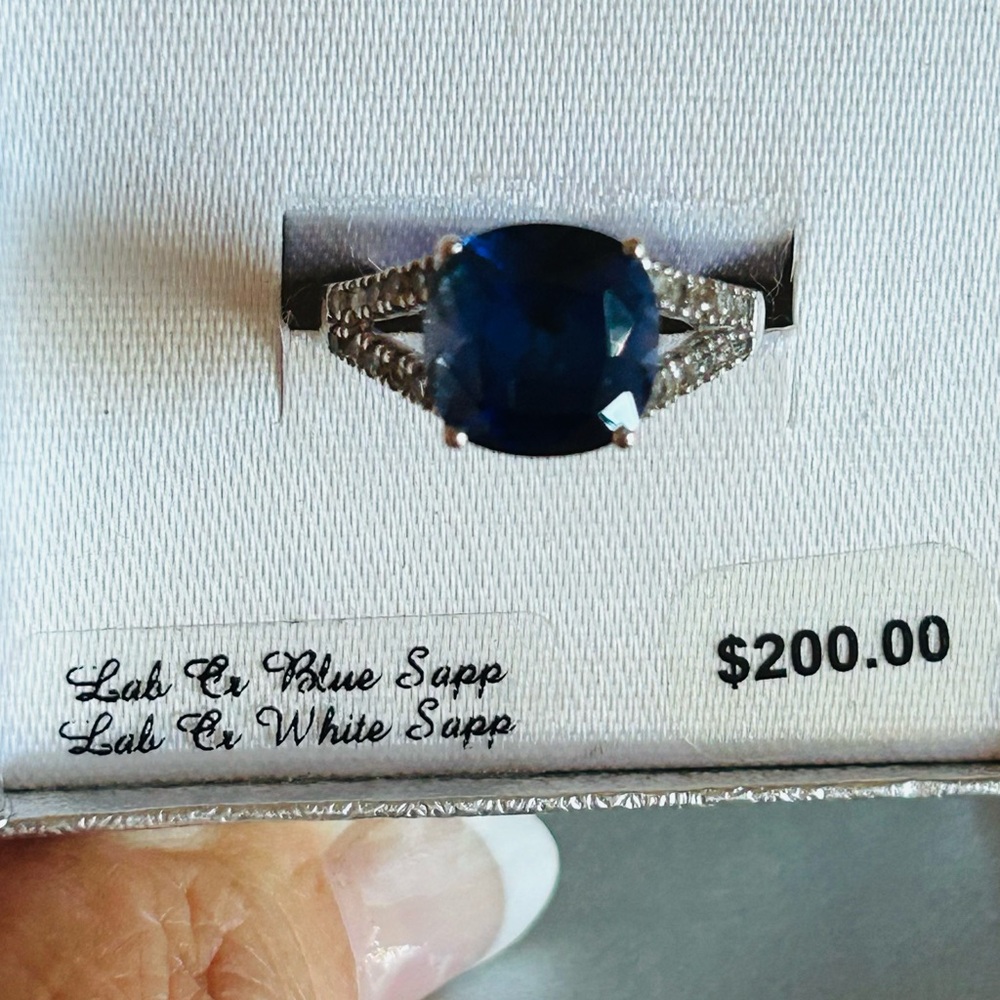 BLUE SAPPHIRE WITH WHITE SAPPHIRE STERLING SILVER RING❤️❤️